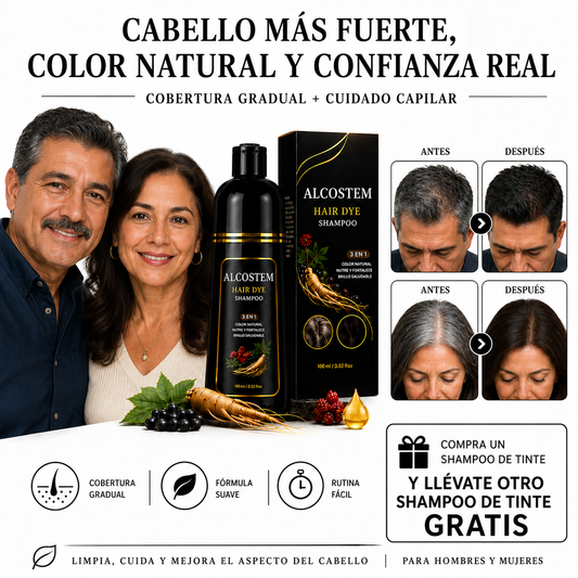 Shampoo Tinte Negro y Brillo Sin Daños Alcostem®